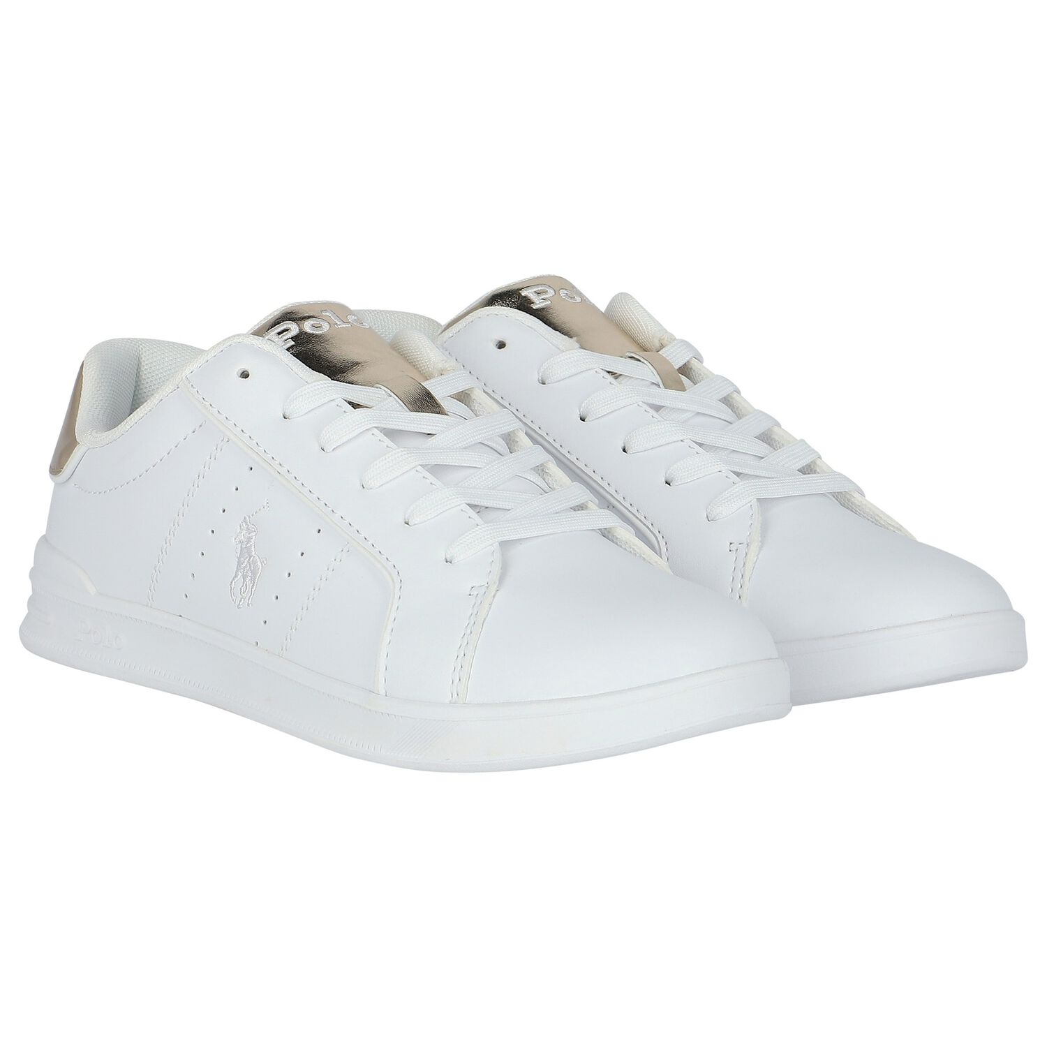Girls White & Gold Logo Trainers, 1, hi-res image number null