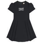 Girls Black Diamante Logo Pleated Dress, 2, hi-res