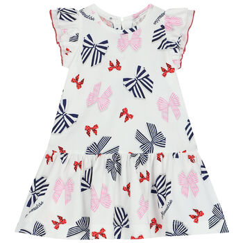Younger Girls White Bows & Logo Dress