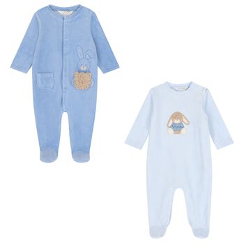 Baby Boys Blue Rabbit Babygrows ( 2-Pack )