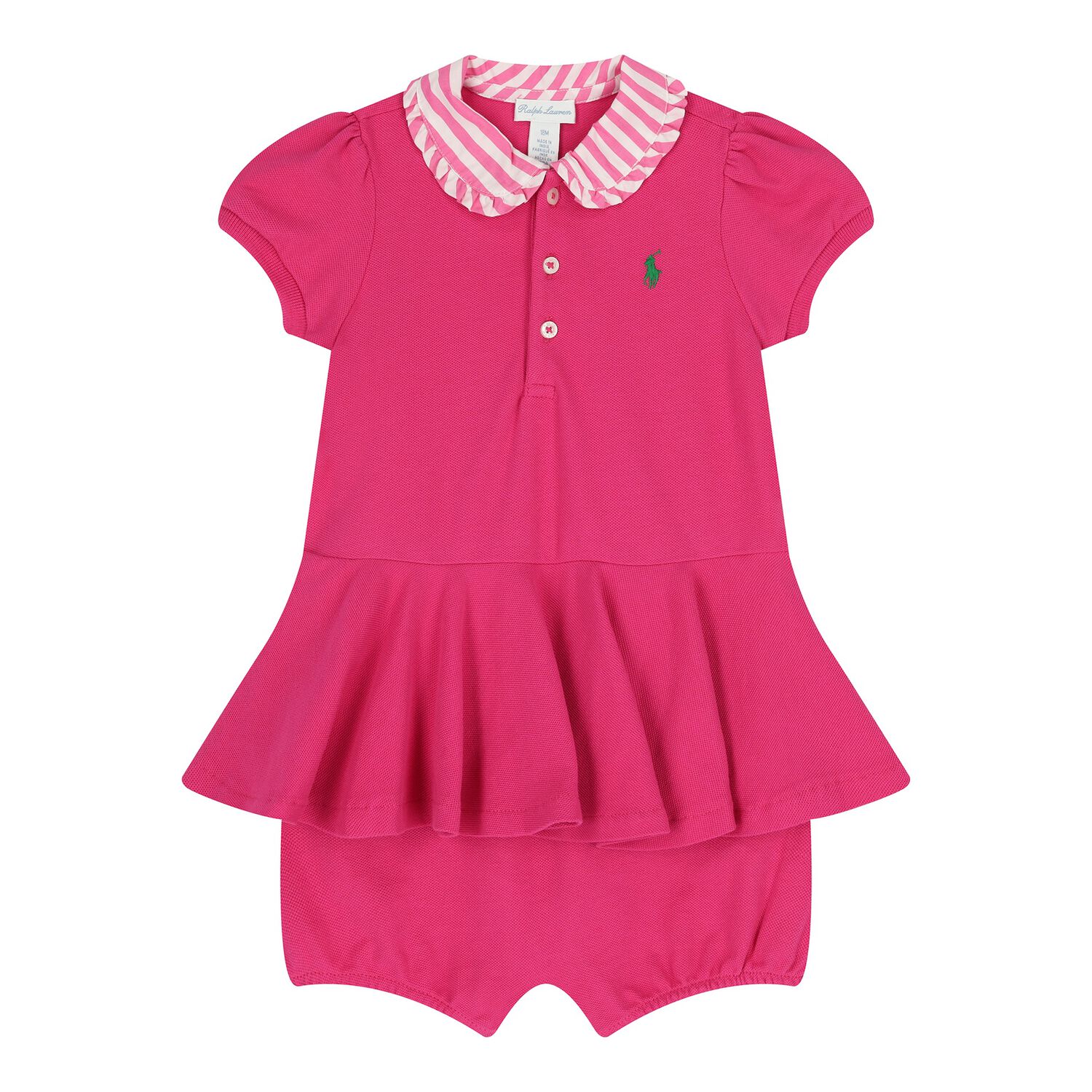 Baby Girls Pink Polo Romper, 1, hi-res