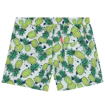 Boys White & Green Pineapple Swim Shorts