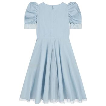 Girls Blue Embellished Crystal Tulle Dress