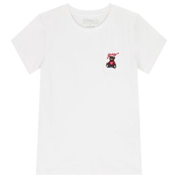Girls White Teddy Bear T-Shirt