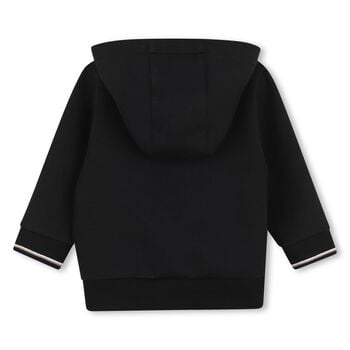 Younger Boys Black Logo Hooded Zip Up Top