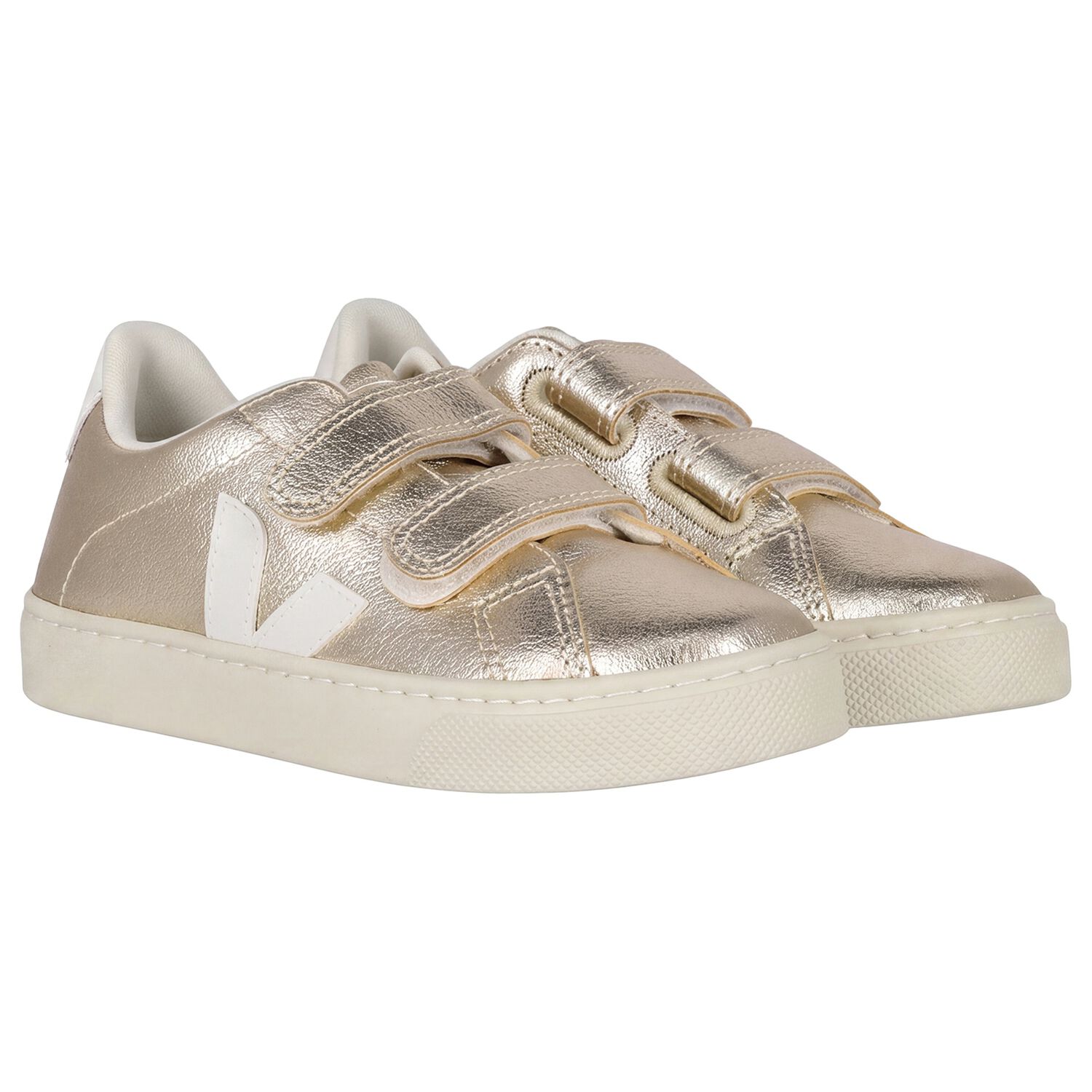 Gold & White Leather Trainers , 1, hi-res