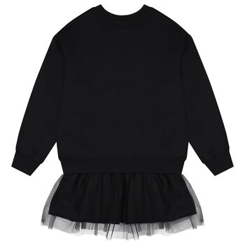 Girls Black Logo Sweatshirt Tulle Dress