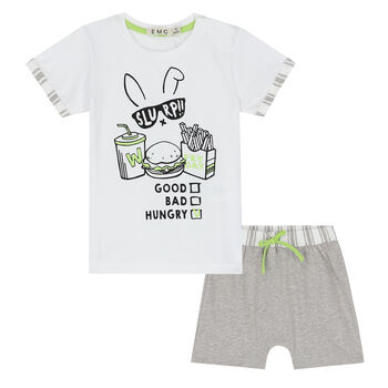 Baby Boys White & Grey Shorts Set