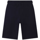 Boys Navy Blue Logo Shorts, 1, hi-res