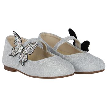 Girls Silver Swarovski Embellished Butterfly Shoes