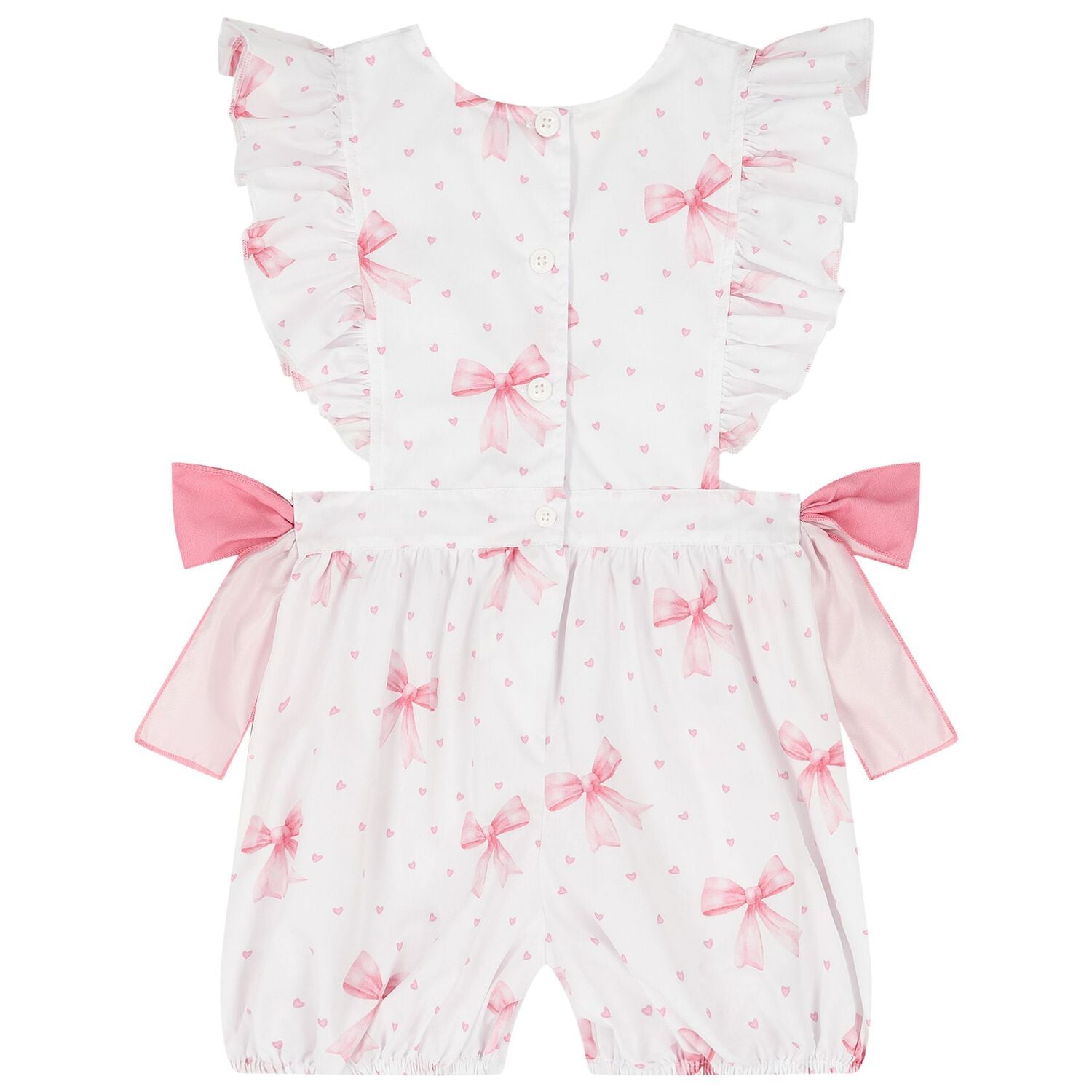 Girls White & Pink Bow Playsuit, 1, hi-res