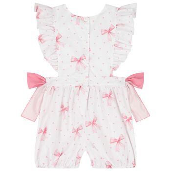 Girls White & Pink Bow Playsuit
