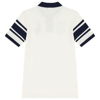 Boys White & Navy Blue Logo Polo Shirt
