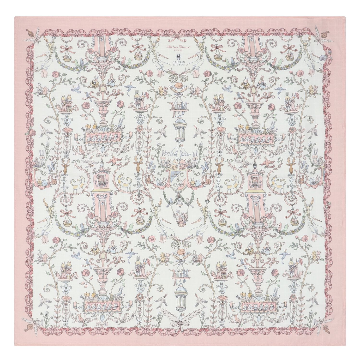 Ivory & Pink Toile de Jouy Swaddle Carré Blanket, 1, hi-res image number null