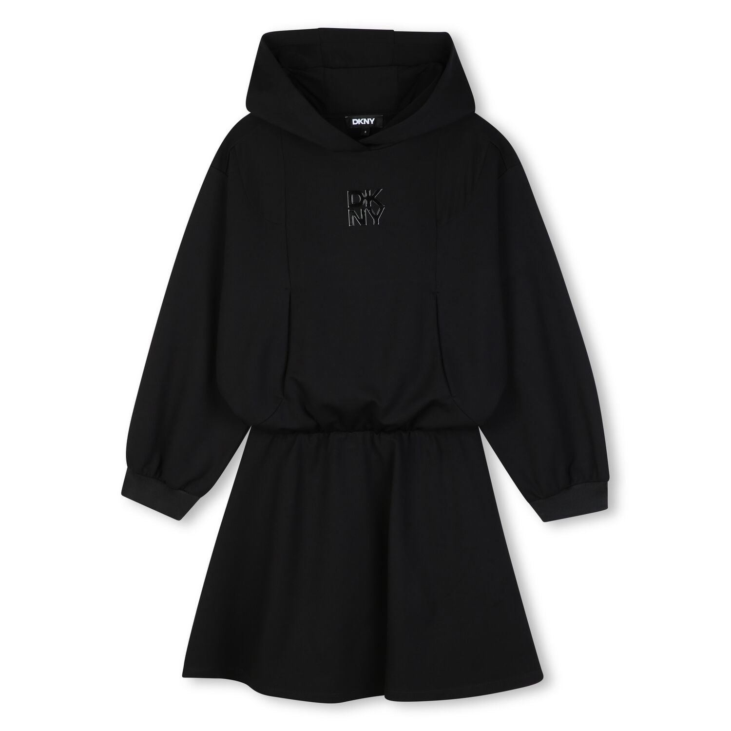 Girls Black Logo Hooded Dress, 1, hi-res