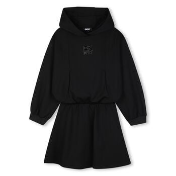 Girls Black Logo Hooded Dress