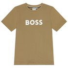 Boys Mini Me Beige Logo T-Shirt, 6, hi-res