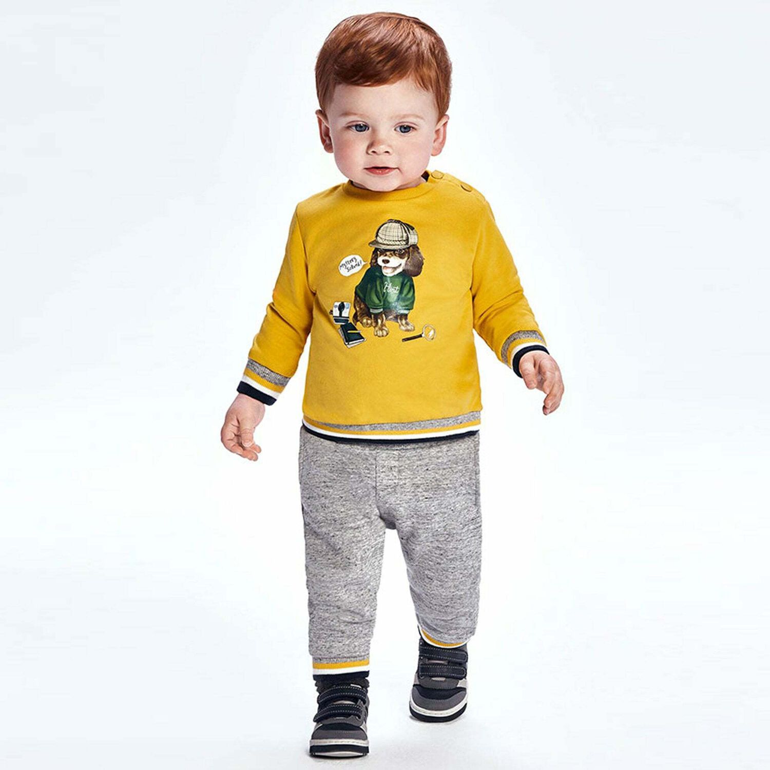 Younger Boys Yellow, Grey & Navy 3 Piece Tracksuit, 1, hi-res