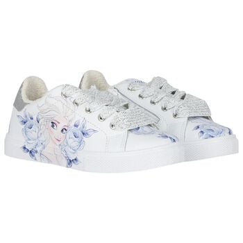 Girls White & Blue Disney Logo Trainers