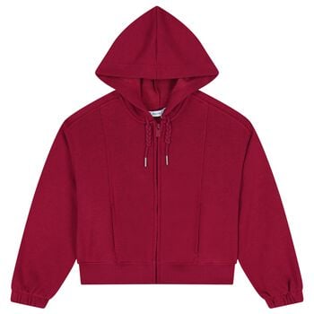 Girls Red Hooded Zip Up Top