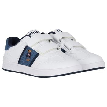 Boys White & Denim Blue Logo Trainers
