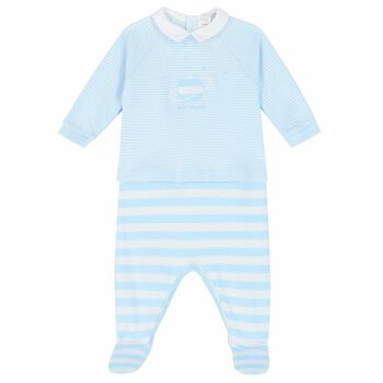 Baby Boys Blue & White Striped Babygrow