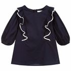 Girls Navy Ruffle Blouse, 1, hi-res