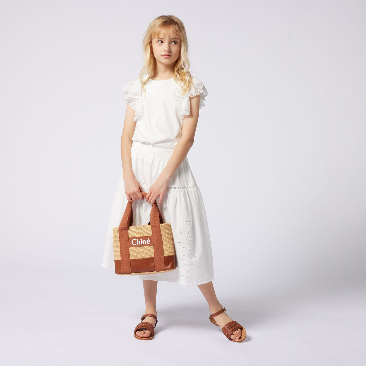 Girls Beige Logo HandBag, 1, hi-res