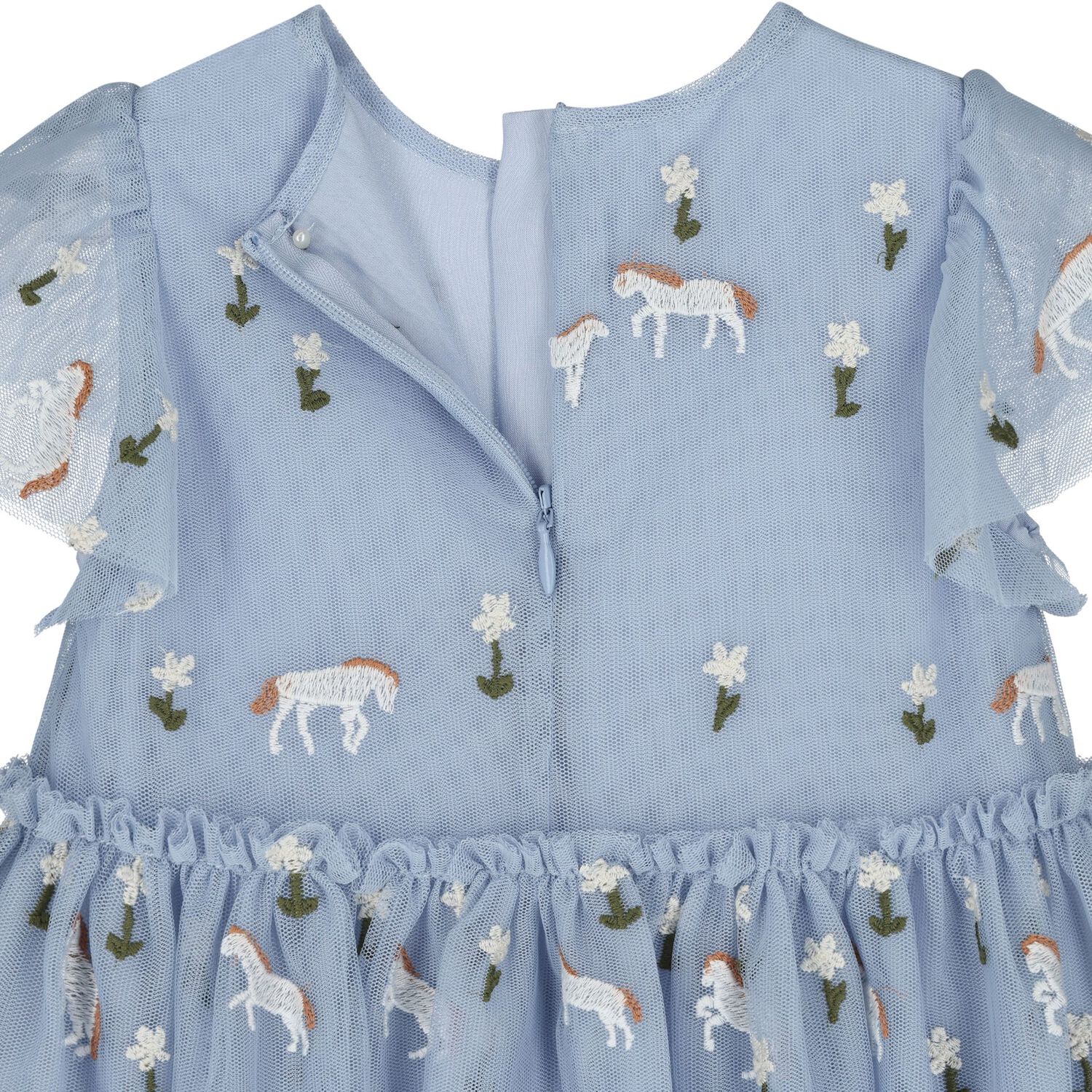 Younger Girls Blue Horse Tulle Dress, 1, hi-res