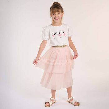 Girls Pink & Gold Logo Tulle Skirt