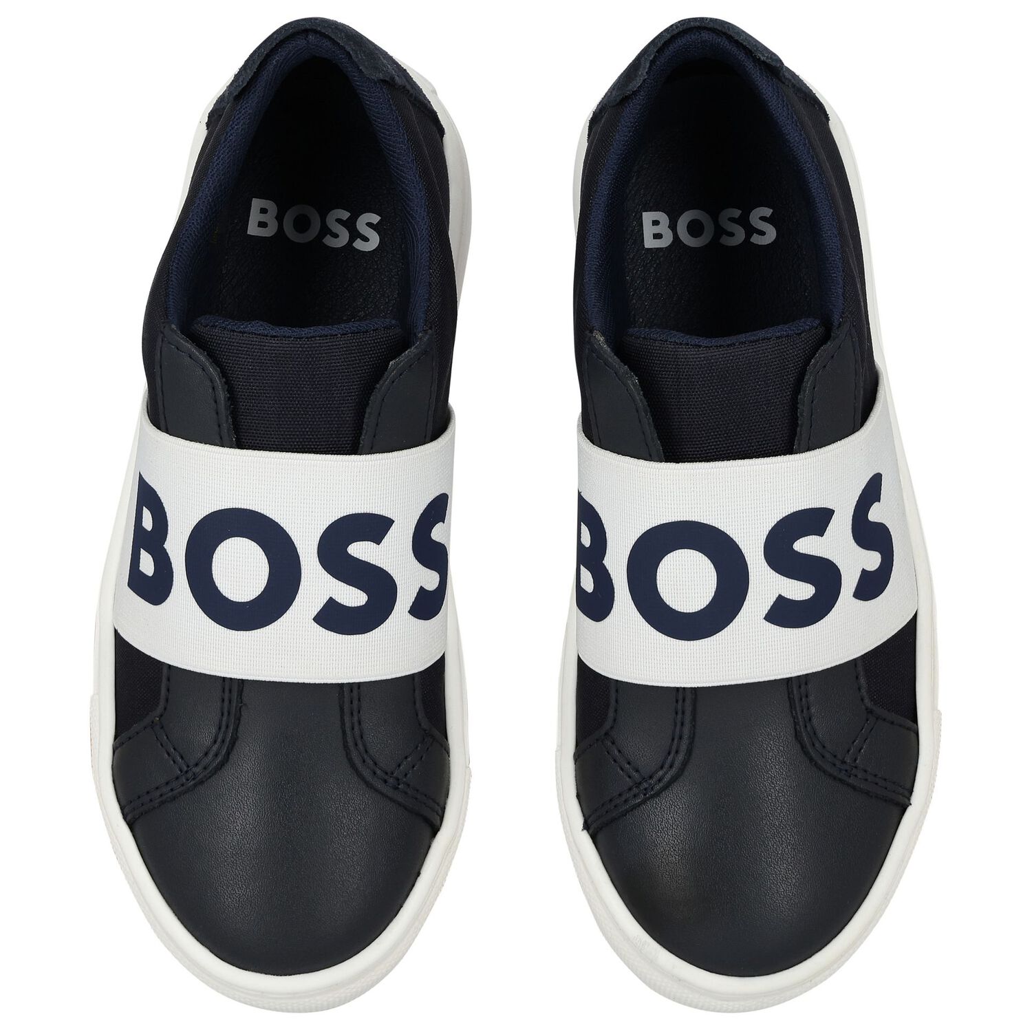 Boys Navy Blue Leather Trainers, 1, hi-res