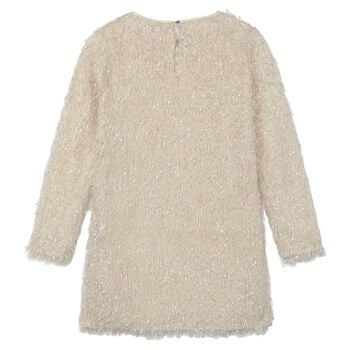 Girls Beige Fringed Dress