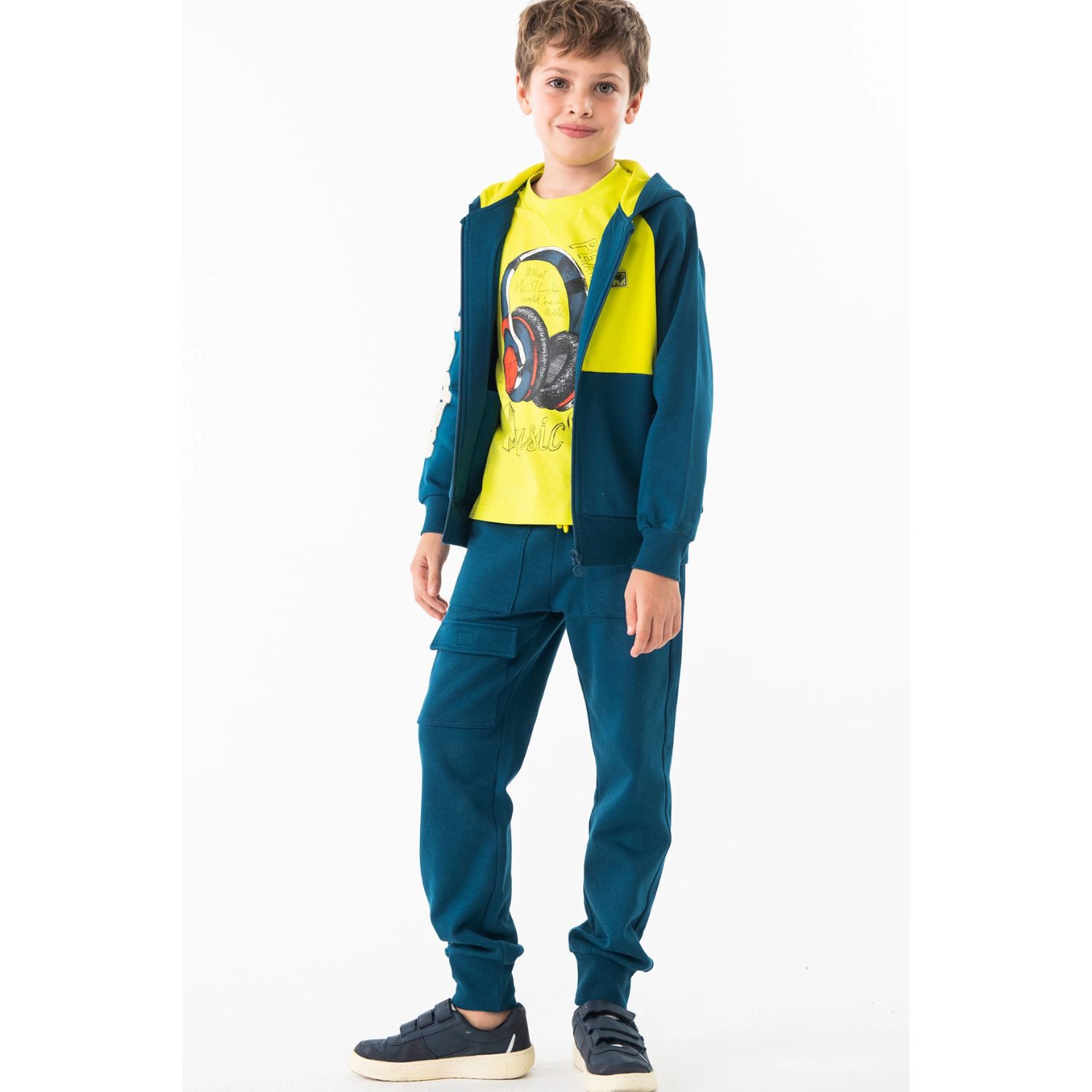 Boys Neon Green Headphone Long Sleeve Top, 1, hi-res image number null