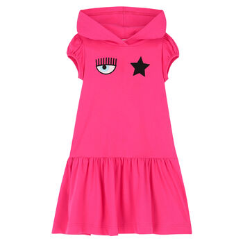 Girls Pink Logo Hooded Dress