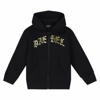 Black & Gold Logo Zip Up Hooded Top