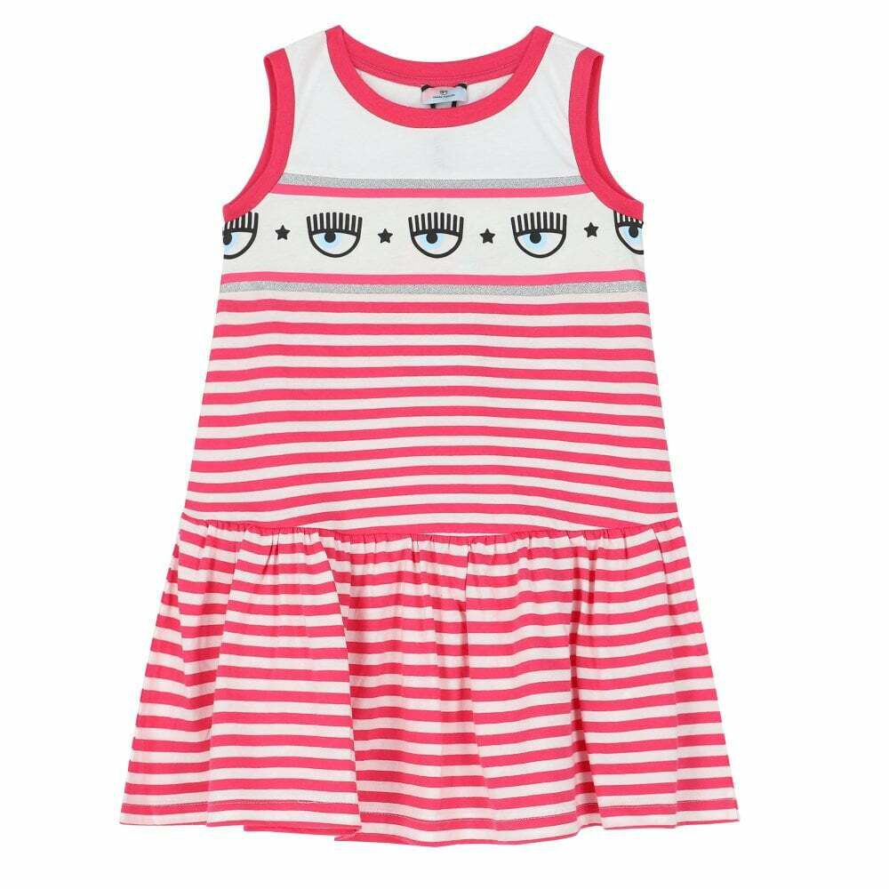 Chiara Ferragni Kids logo-stripe ruffle dress - Pink