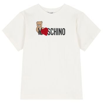 Girls Ivory Teddy Bear Logo T-Shirt