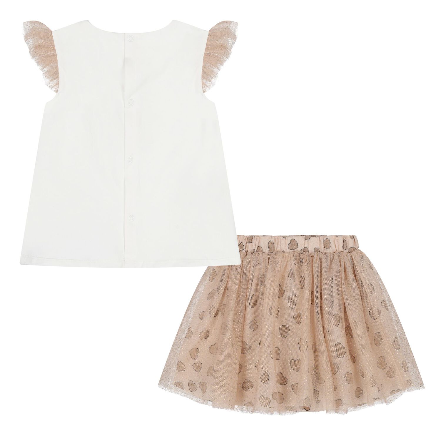 Baby White & Beige Tulle Skirt Set, 1, hi-res