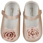 Baby Girls Gold Flower Pre Walker Shoes, 4, hi-res