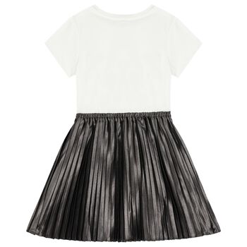 Girls Ivory & Grey Logo Dress