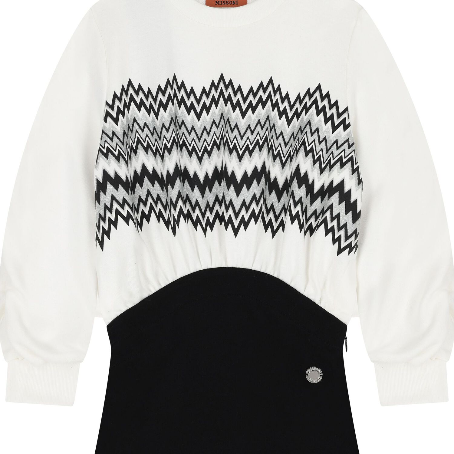 Girls White & Black Zig-Zag Dress               , 1, hi-res
