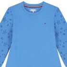 Girls Blue Logo Broderie Anglaise Dress, 1, hi-res