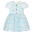 Girls White & Blue Organza Dress, 1, hi-res