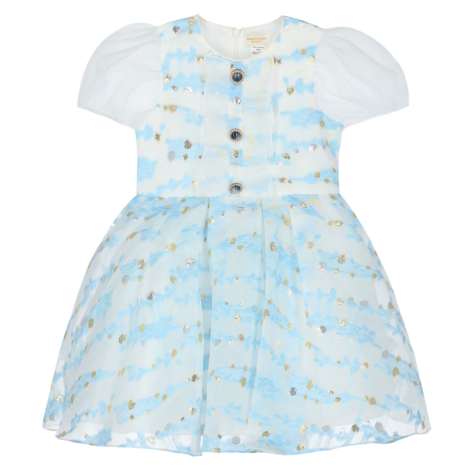 Girls White & Blue Organza Dress, 1, hi-res image number null