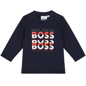 Younger Boys Navy Blue Logo Long Sleeve Top