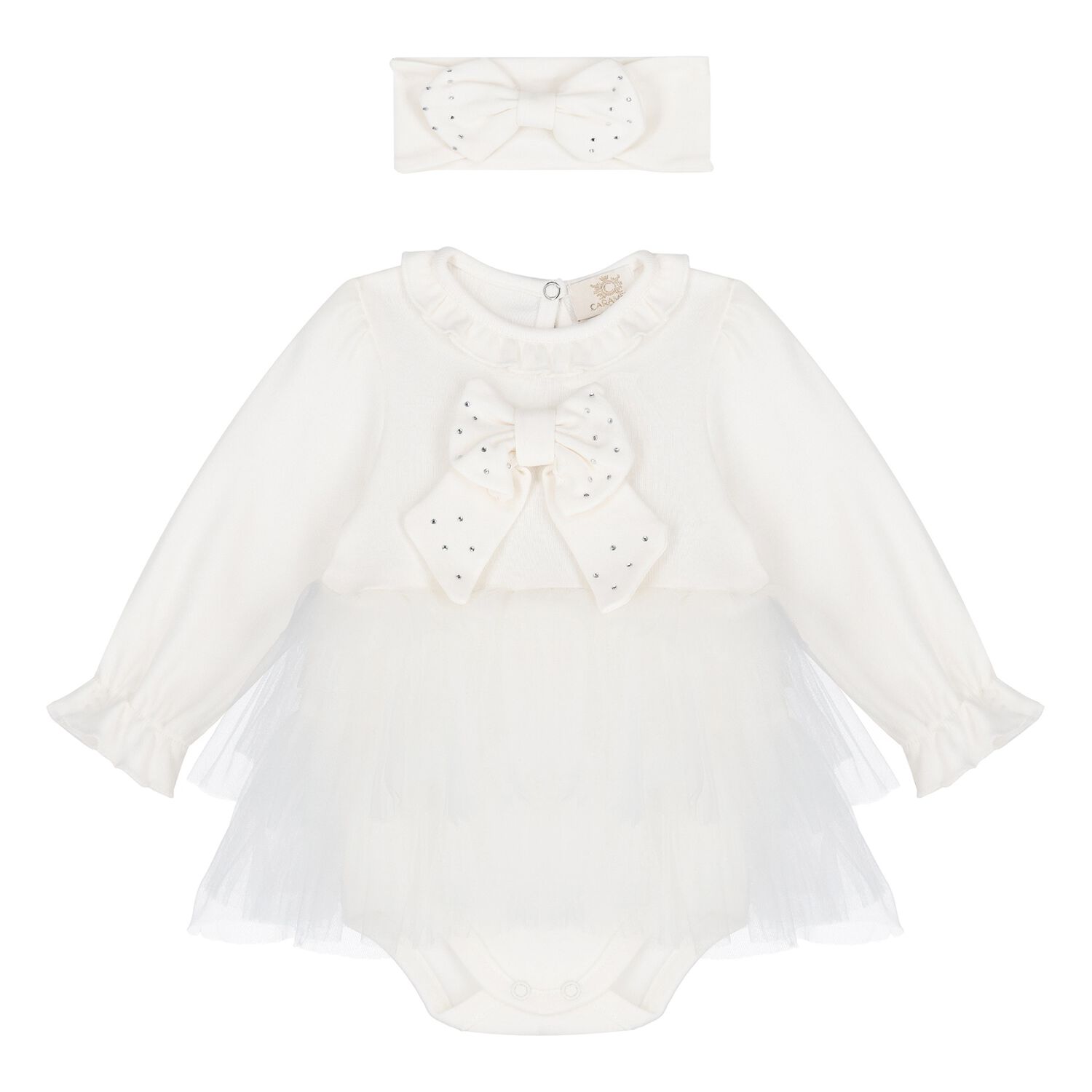 Baby Girls Ivory Bow Tulle Dress Set , 3, hi-res