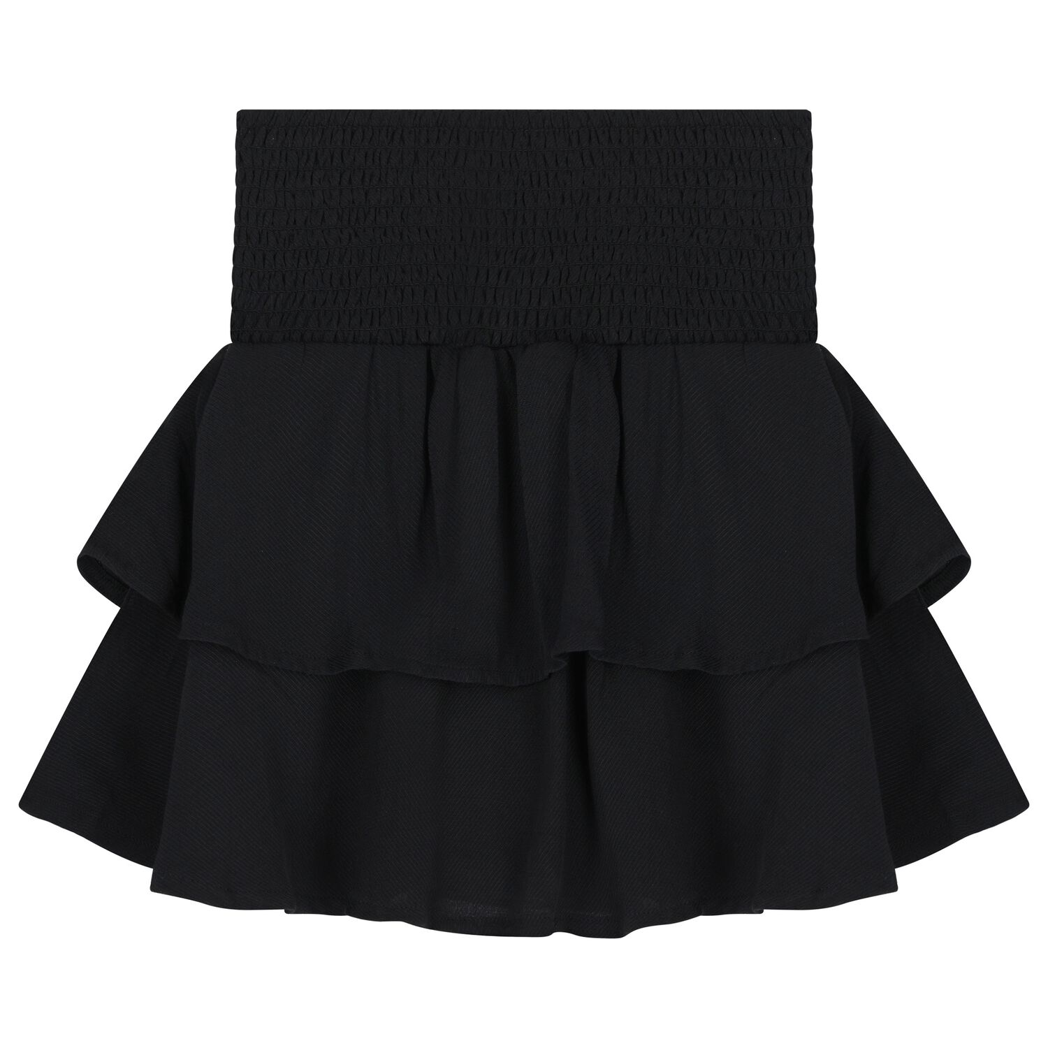 Girls Black Tiered Cotton Skirt, 1, hi-res