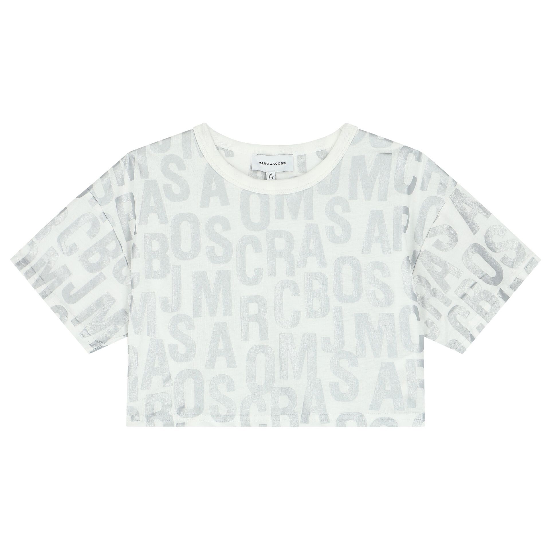 MARC JACOBS Girls Ivory & Silver Logo T-Shirt | Junior Couture USA