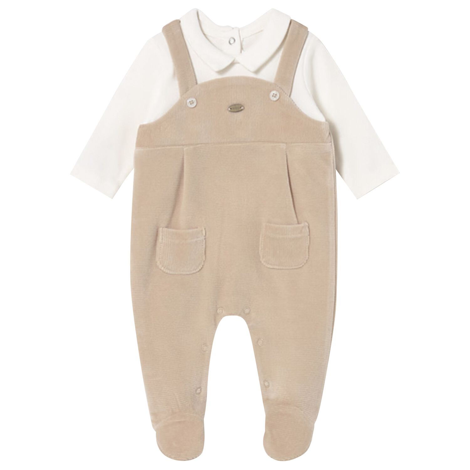 Baby Boys White & Beige Romper, 1, hi-res image number null