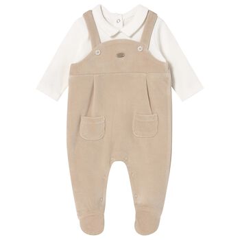 Baby Boys White & Beige Romper